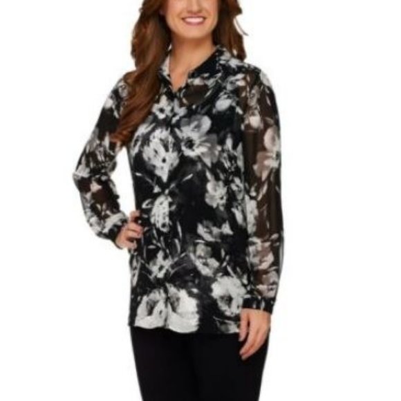 Ensemble Tunique Susan Graver Imprimé Transparent Dentelle Blush/rose Taille L